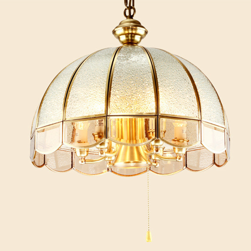 Traditional Vintage Half Round Wave Bell Glass Brass 1/6 Lights Chandelier For Living Room