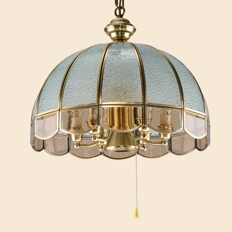 Traditional Vintage Half Round Wave Bell Glass Brass 1/6 Lights Chandelier For Living Room