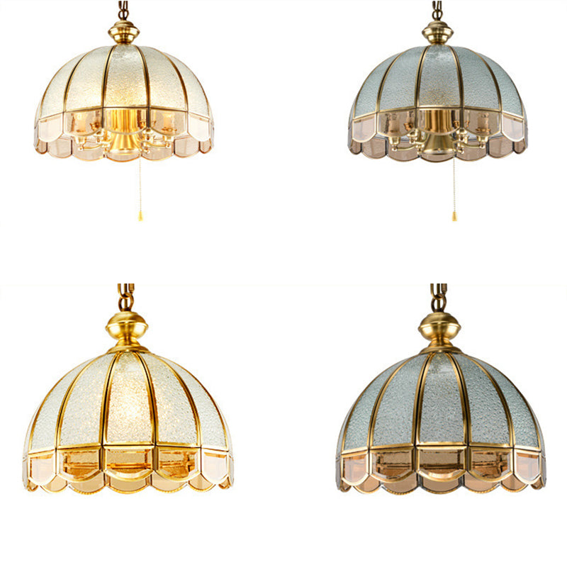 Traditional Vintage Half Round Wave Bell Glass Brass 1/6 Lights Chandelier For Living Room
