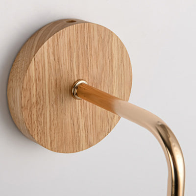 Contemporary Scandinavian Pod Round Curved Glass Wood 1-Light Wall Sconce Lamp For Bedroom