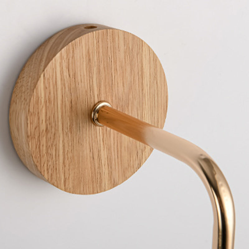 Contemporary Scandinavian Pod Round Curved Glass Wood 1-Light Wall Sconce Lamp For Bedroom
