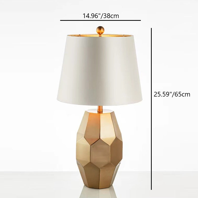 Lampe de Table Moderne de Luxe en Métal avec Abat-Jour Rond en Lin à Motif Festonné et Diamant à 1 Lumière pour Salon 
