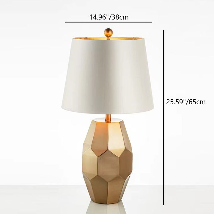 Lampe de Table Moderne de Luxe en Métal avec Abat-Jour Rond en Lin à Motif Festonné et Diamant à 1 Lumière pour Salon 