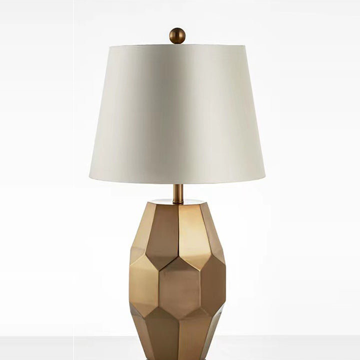 Lampe de Table Moderne de Luxe en Métal avec Abat-Jour Rond en Lin à Motif Festonné et Diamant à 1 Lumière pour Salon 