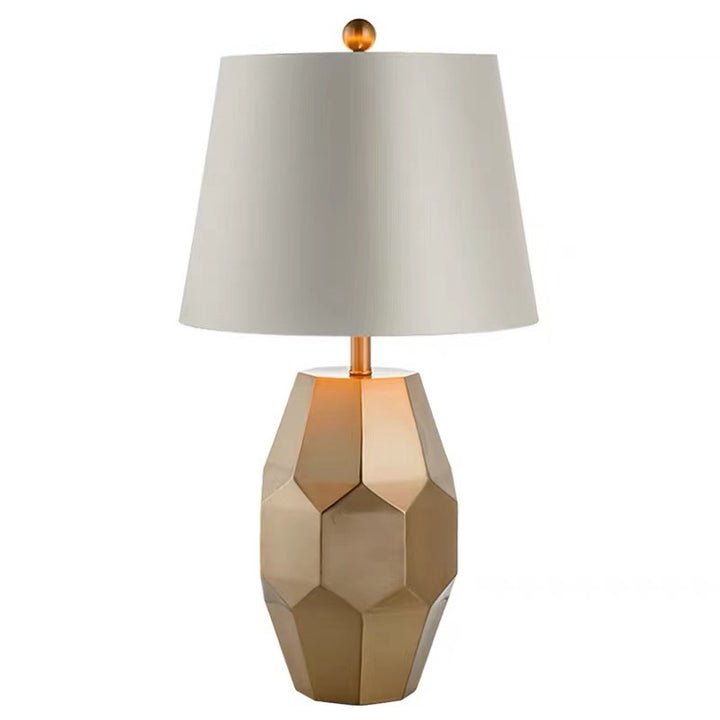 Lampe de Table Moderne de Luxe en Métal avec Abat-Jour Rond en Lin à Motif Festonné et Diamant à 1 Lumière pour Salon 