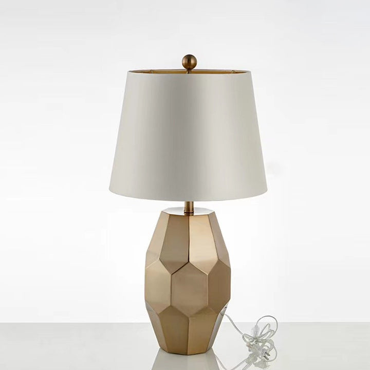 Lampe de Table Moderne de Luxe en Métal avec Abat-Jour Rond en Lin à Motif Festonné et Diamant à 1 Lumière pour Salon 