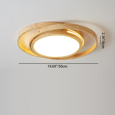 Contemporary Creative Ring Round Acrylic Rubberwood LED Flush Mount Ceiling Light For Living Room