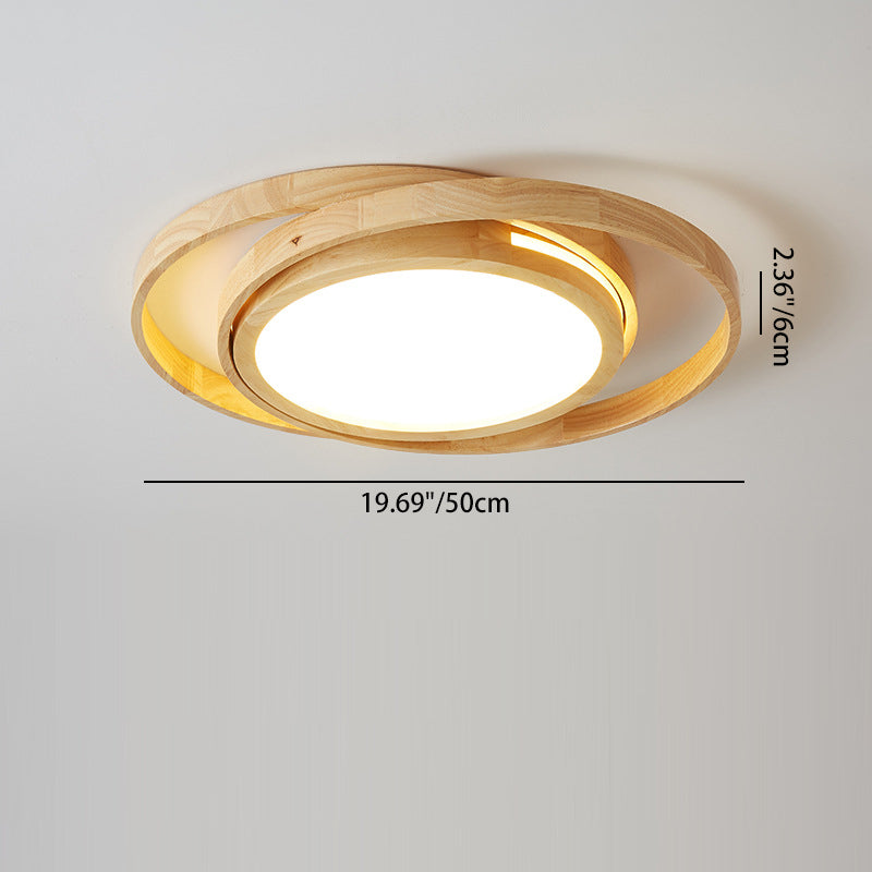 Contemporary Creative Ring Round Acrylic Rubberwood LED Flush Mount Ceiling Light For Living Room