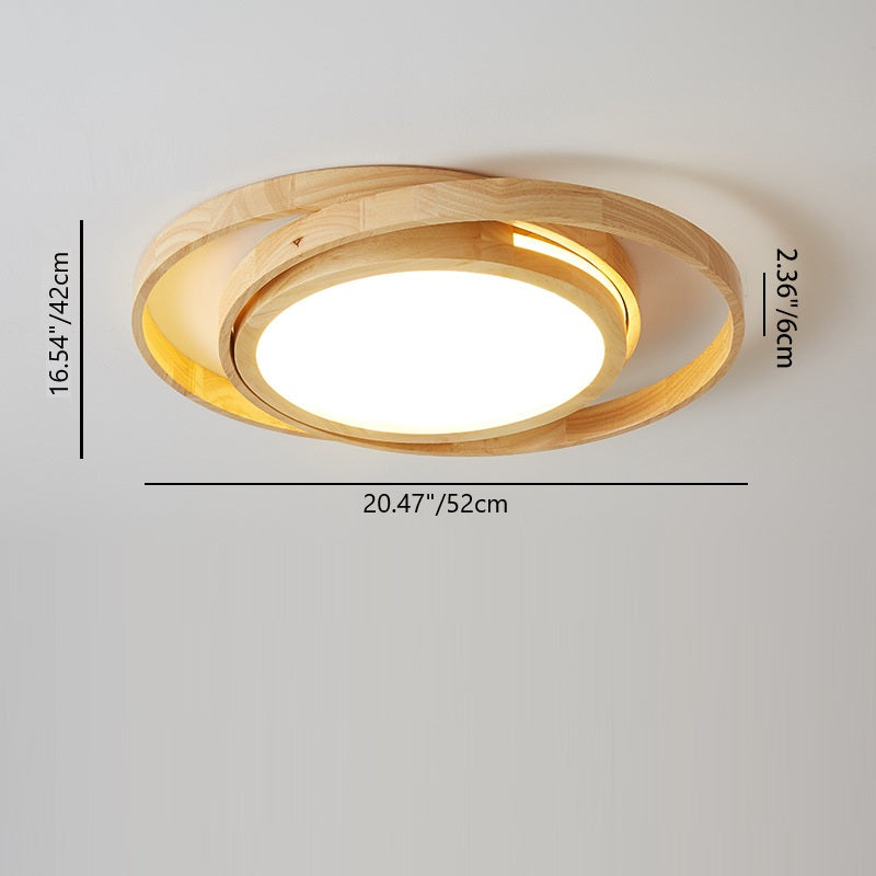 Plafonnier rond contemporain créatif en acrylique et bois de caoutchouc avec LED pour salon 