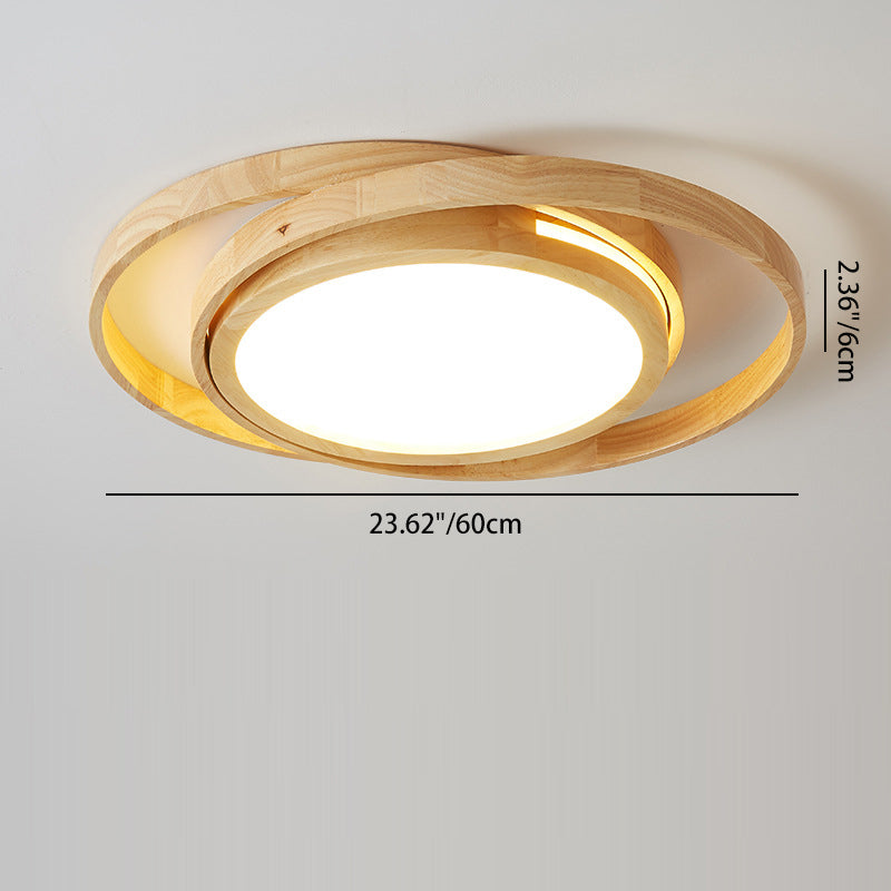 Contemporary Creative Ring Round Acrylic Rubberwood LED Flush Mount Ceiling Light For Living Room