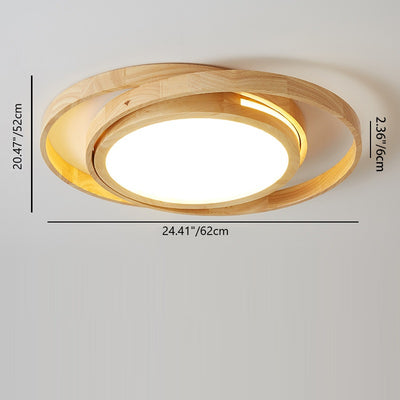 Plafonnier rond contemporain créatif en acrylique et bois de caoutchouc avec LED pour salon 