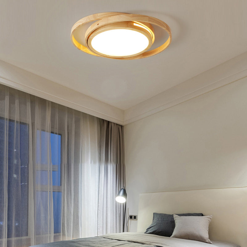 Contemporary Creative Ring Round Acrylic Rubberwood LED Flush Mount Ceiling Light For Living Room