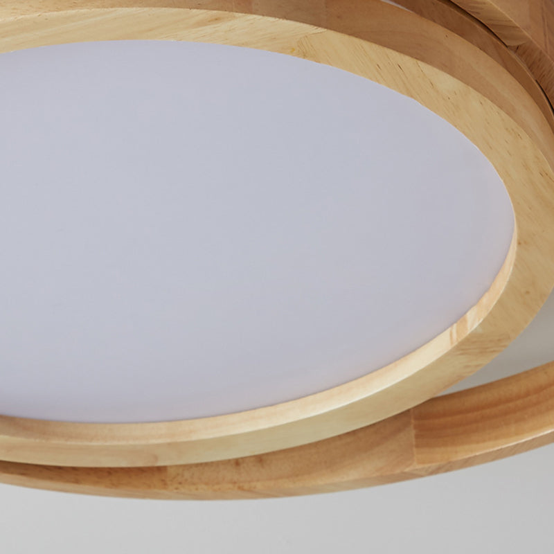 Contemporary Creative Ring Round Acrylic Rubberwood LED Flush Mount Ceiling Light For Living Room