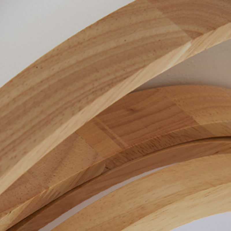 Contemporary Creative Ring Round Acrylic Rubberwood LED Flush Mount Ceiling Light For Living Room