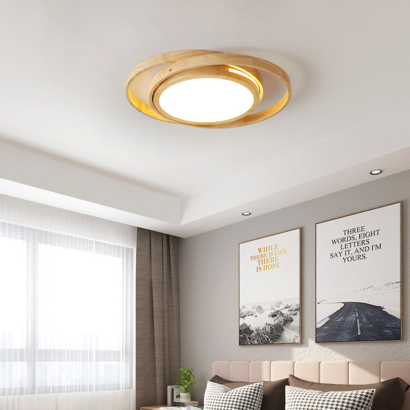 Contemporary Creative Ring Round Acrylic Rubberwood LED Flush Mount Ceiling Light For Living Room
