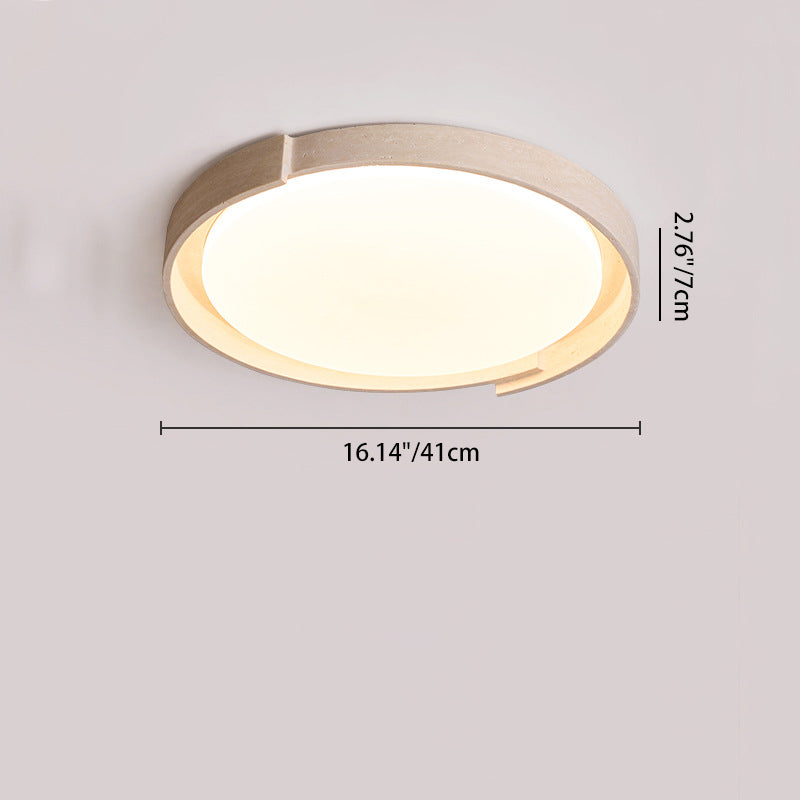 Moderne minimalistische runde Deckenleuchte aus cremefarbenem Acryl und gelbem Travertin mit LED für das Wohnzimmer 