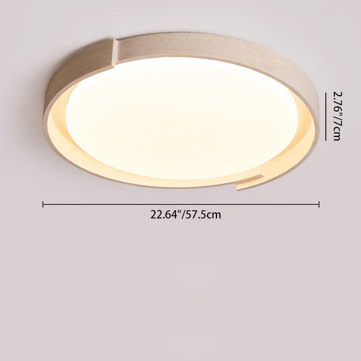 Moderne minimalistische runde Deckenleuchte aus cremefarbenem Acryl und gelbem Travertin mit LED für das Wohnzimmer 