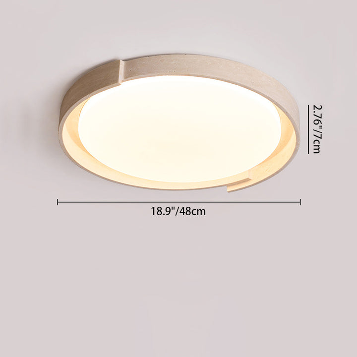 Moderne minimalistische runde Deckenleuchte aus cremefarbenem Acryl und gelbem Travertin mit LED für das Wohnzimmer 