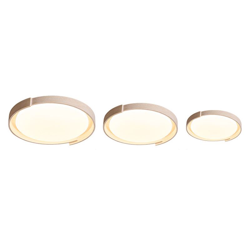 Modern Minimalist Cream Round Acrylic Yellow Travertine LED Flush Mount Ceiling Light For Living Room