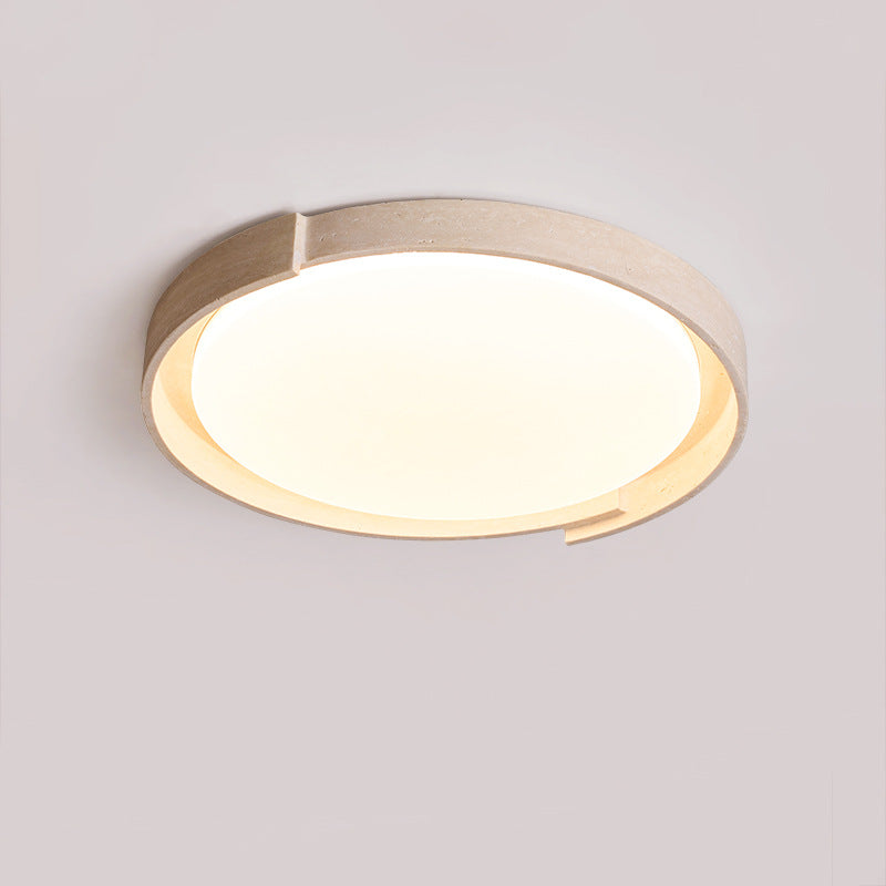 Modern Minimalist Cream Round Acrylic Yellow Travertine LED Flush Mount Ceiling Light For Living Room