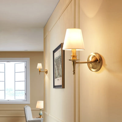 Traditional French Scalloped Round Fabric Copper 1/2 Light Wall Sconce Lamp For Living Room