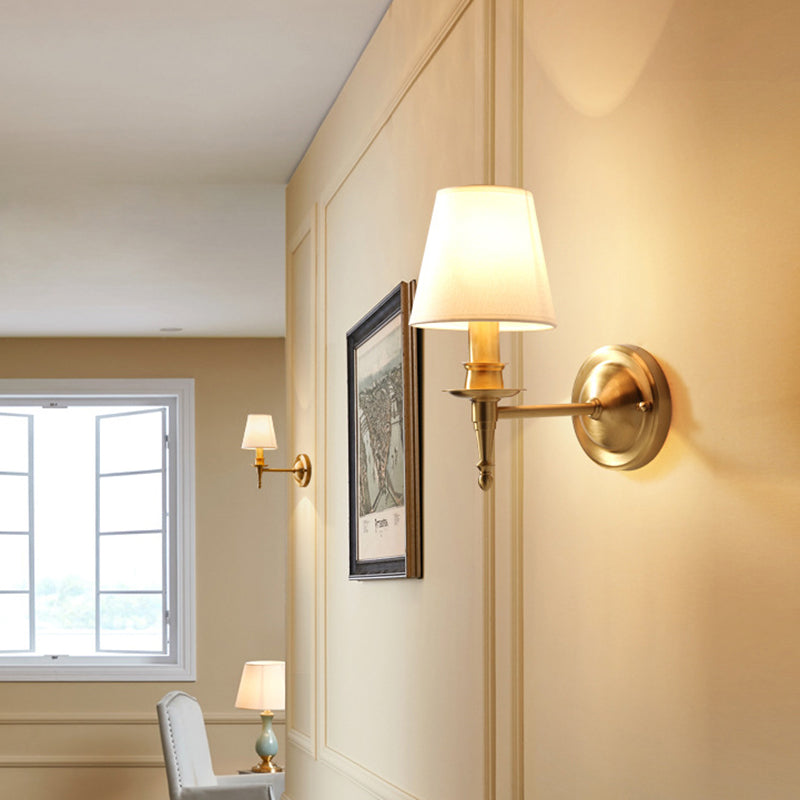 Traditional French Scalloped Round Fabric Copper 1/2 Light Wall Sconce Lamp For Living Room