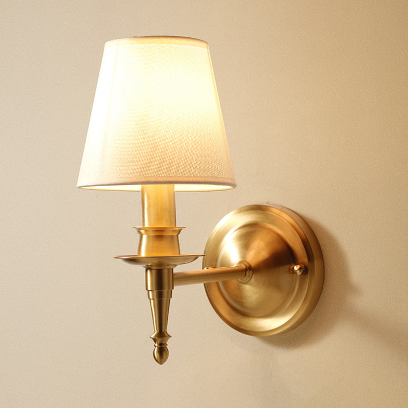 Traditional French Scalloped Round Fabric Copper 1/2 Light Wall Sconce Lamp For Living Room
