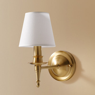 Traditional French Scalloped Round Fabric Copper 1/2 Light Wall Sconce Lamp For Living Room