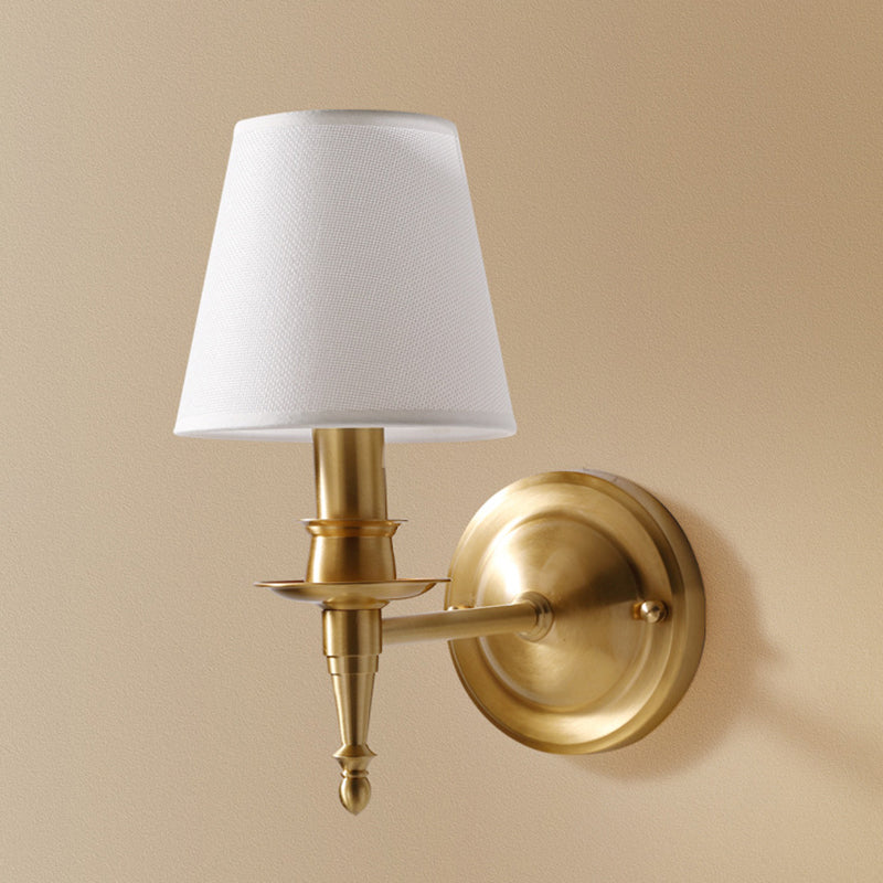 Traditional French Scalloped Round Fabric Copper 1/2 Light Wall Sconce Lamp For Living Room