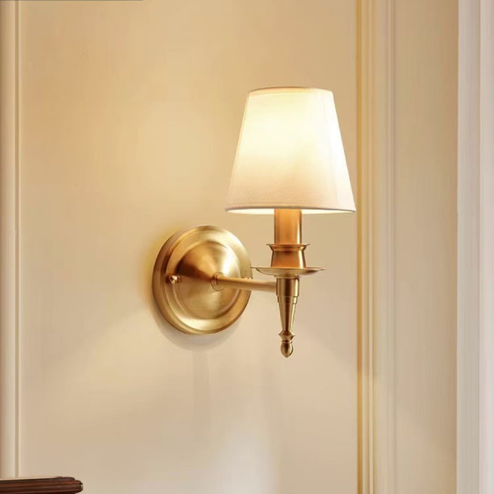 Lámpara de pared de tela redonda festoneada tradicional francesa de cobre 1/2 luz para sala de estar 