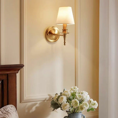 Traditional French Scalloped Round Fabric Copper 1/2 Light Wall Sconce Lamp For Living Room