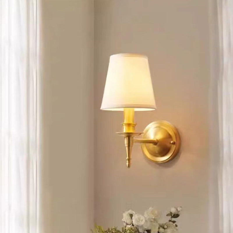Traditional French Scalloped Round Fabric Copper 1/2 Light Wall Sconce Lamp For Living Room