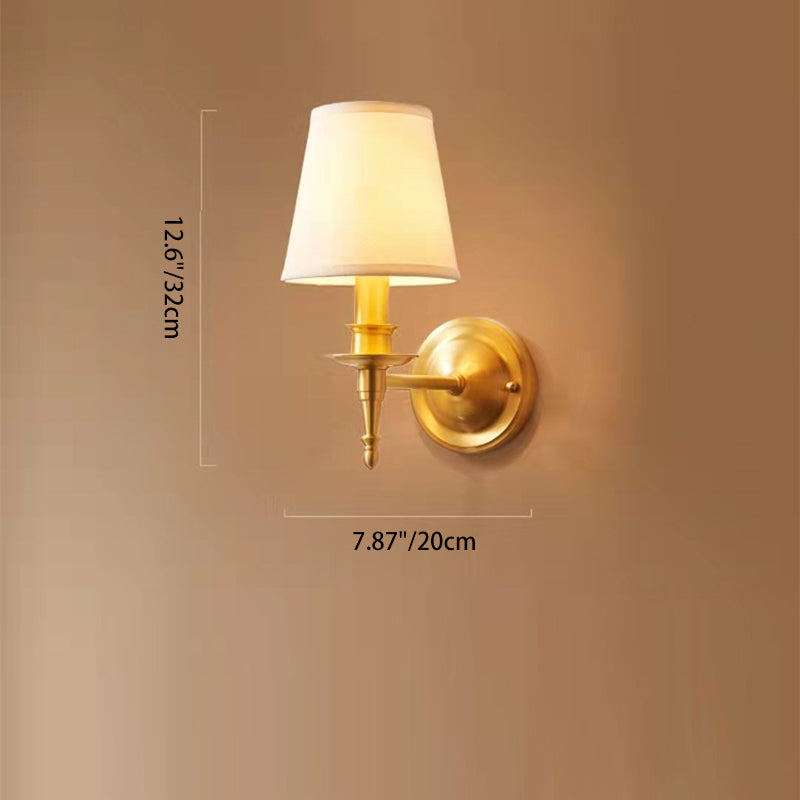 Traditional French Scalloped Round Fabric Copper 1/2 Light Wall Sconce Lamp For Living Room