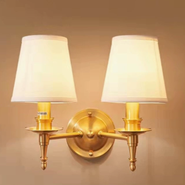 Traditional French Scalloped Round Fabric Copper 1/2 Light Wall Sconce Lamp For Living Room