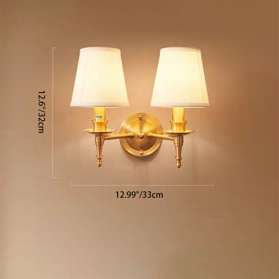 Traditional French Scalloped Round Fabric Copper 1/2 Light Wall Sconce Lamp For Living Room