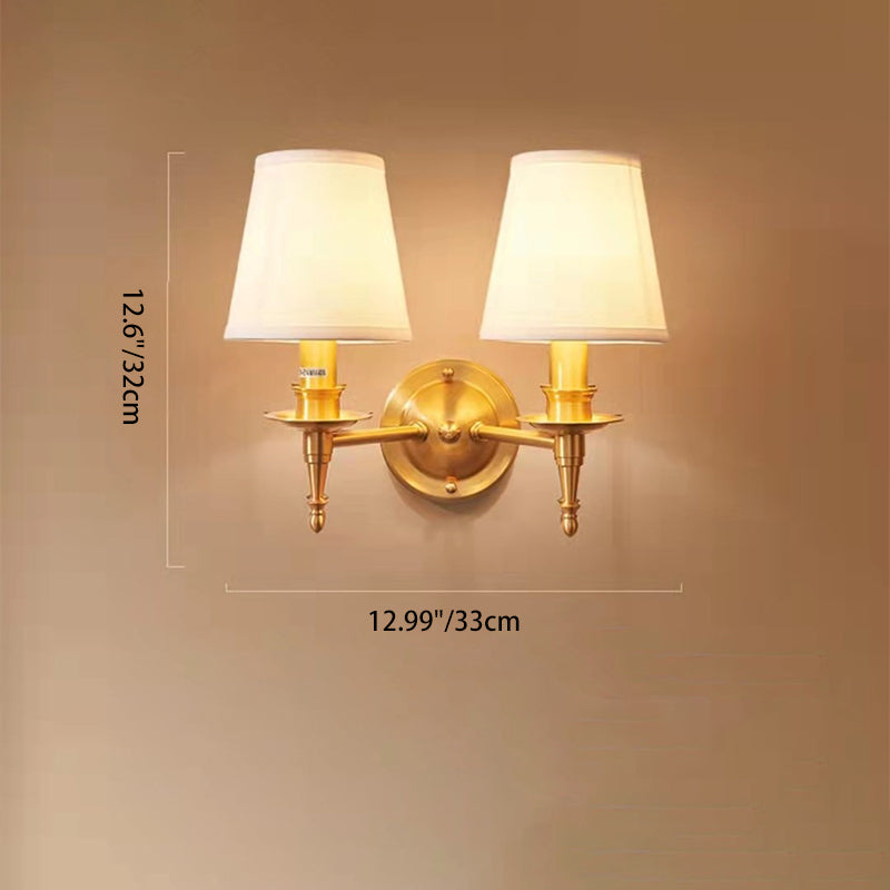 Traditional French Scalloped Round Fabric Copper 1/2 Light Wall Sconce Lamp For Living Room