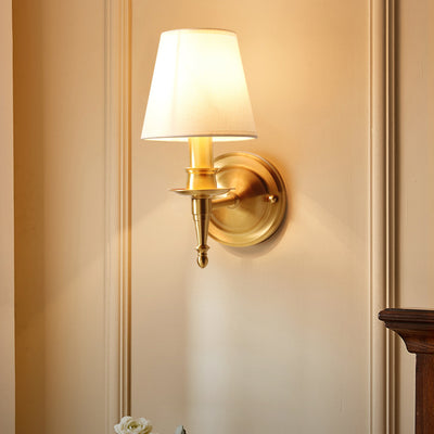 Traditional French Scalloped Round Fabric Copper 1/2 Light Wall Sconce Lamp For Living Room