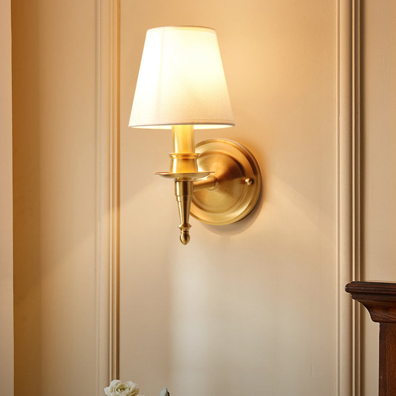 Traditional French Scalloped Round Fabric Copper 1/2 Light Wall Sconce Lamp For Living Room