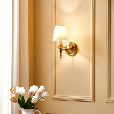Traditional French Scalloped Round Fabric Copper 1/2 Light Wall Sconce Lamp For Living Room