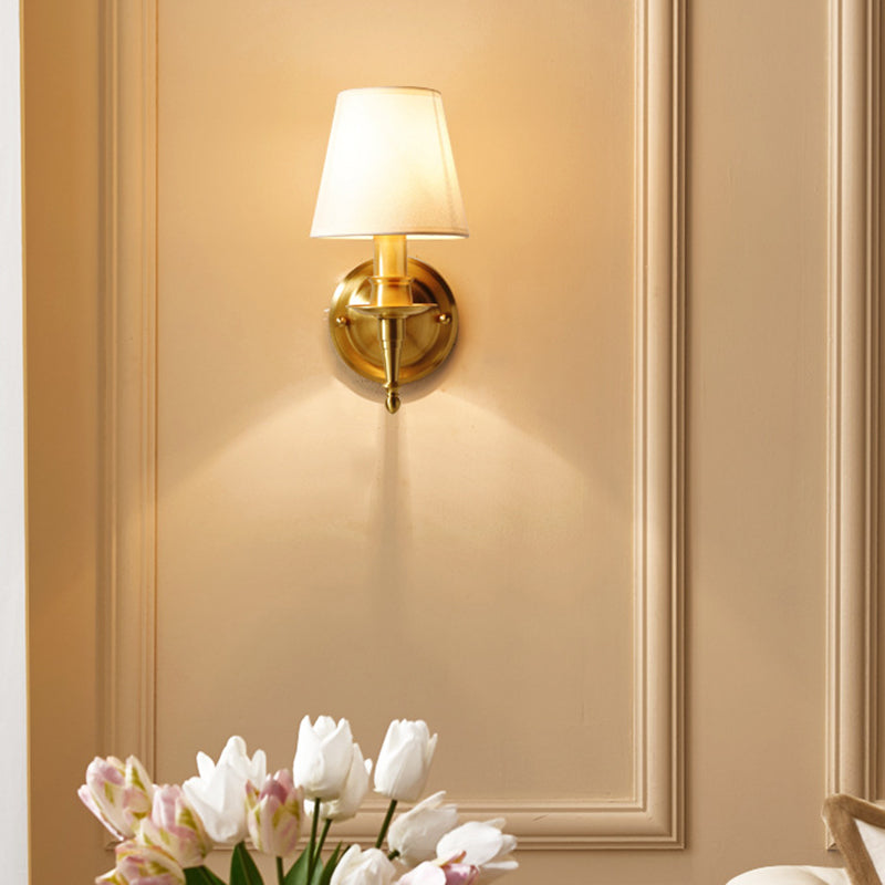 Traditional French Scalloped Round Fabric Copper 1/2 Light Wall Sconce Lamp For Living Room