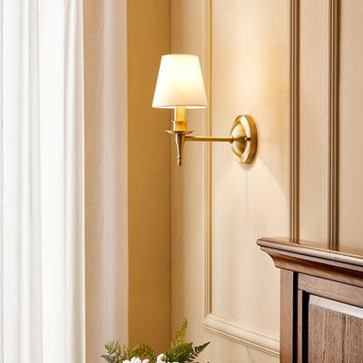 Traditional French Scalloped Round Fabric Copper 1/2 Light Wall Sconce Lamp For Living Room