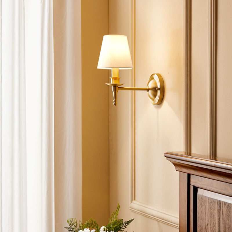 Traditional French Scalloped Round Fabric Copper 1/2 Light Wall Sconce Lamp For Living Room