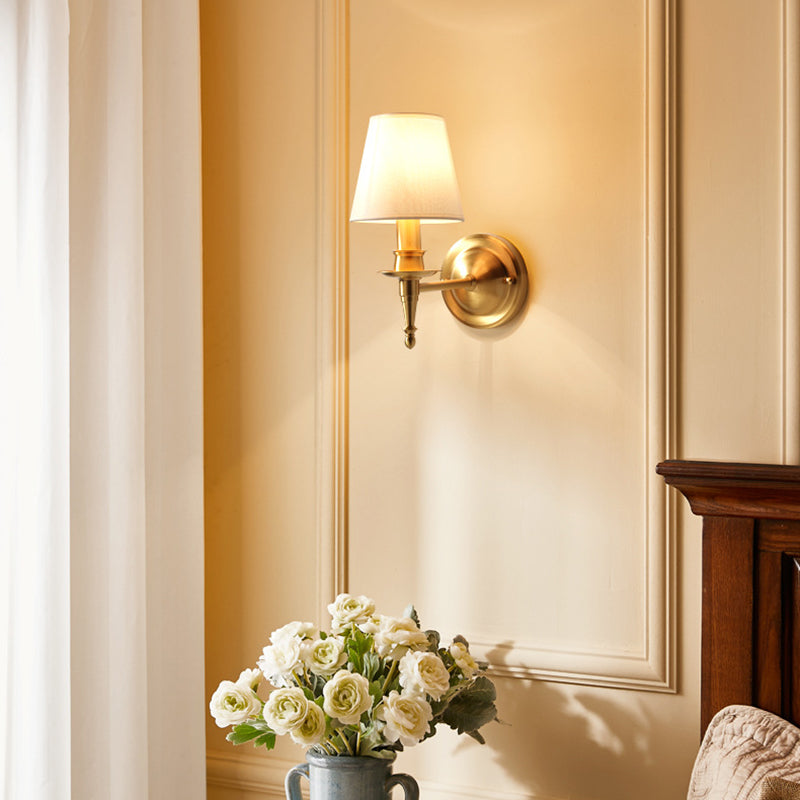 Traditional French Scalloped Round Fabric Copper 1/2 Light Wall Sconce Lamp For Living Room