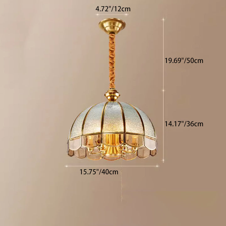 Traditioneller Vintage-Wellen-Rundglas-Kupfer 1/3/4/5 Licht-Kronleuchter für Wohnzimmer 