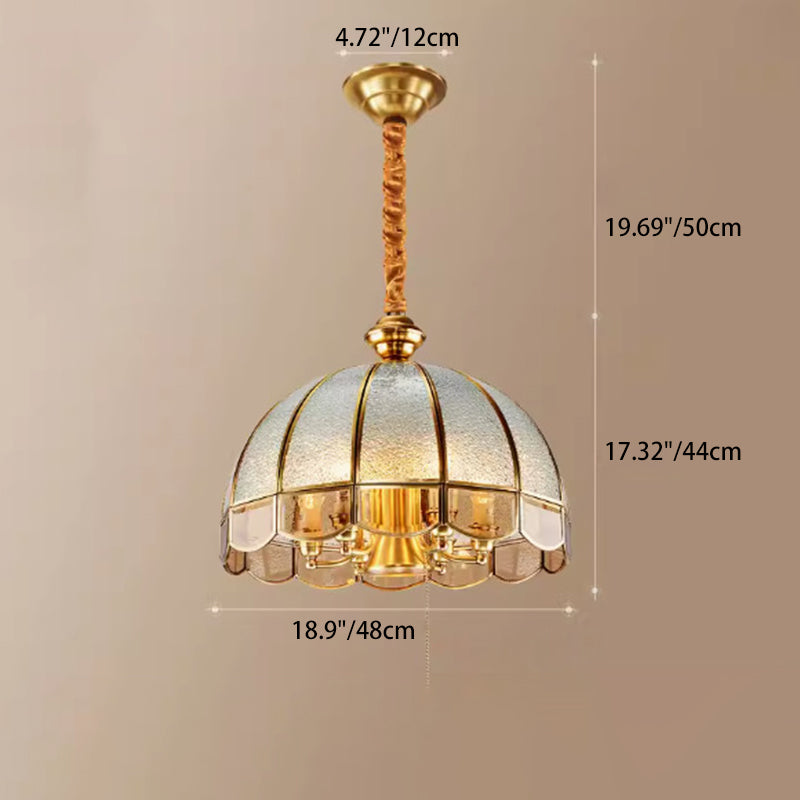 Traditioneller Vintage-Wellen-Rundglas-Kupfer 1/3/4/5 Licht-Kronleuchter für Wohnzimmer 