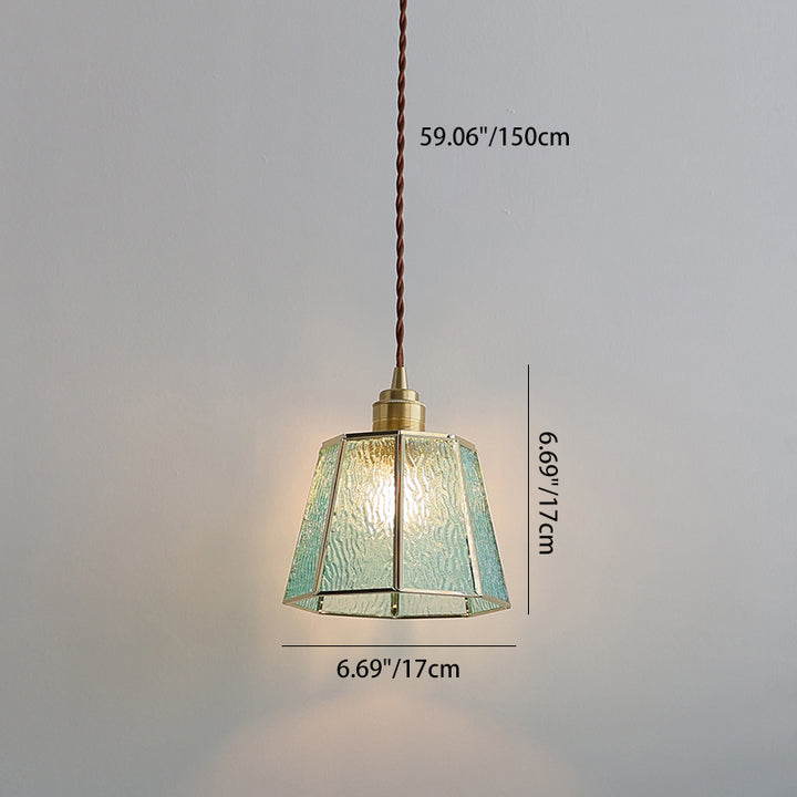 Lustre suspendu en laiton à 1 lumière en verre trapézoïdal polygonal vintage traditionnel pour salon 