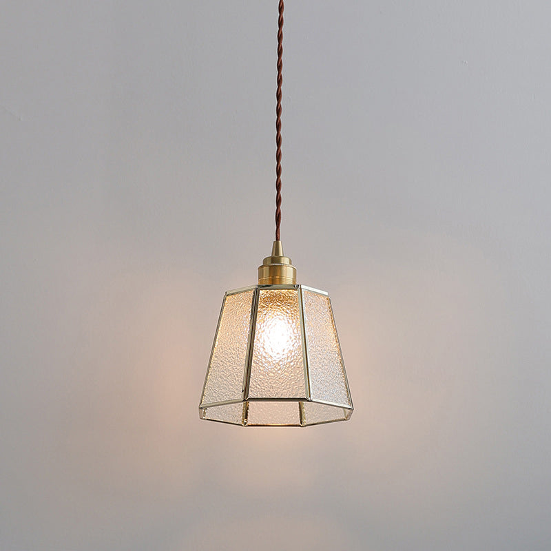 Lustre suspendu en laiton à 1 lumière en verre trapézoïdal polygonal vintage traditionnel pour salon 
