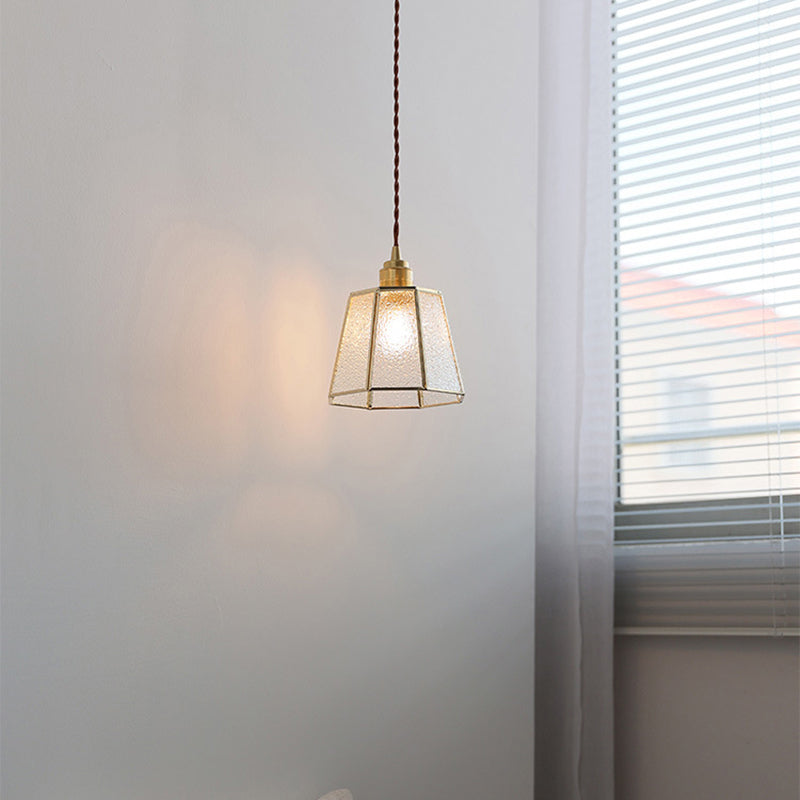 Lustre suspendu en laiton à 1 lumière en verre trapézoïdal polygonal vintage traditionnel pour salon 