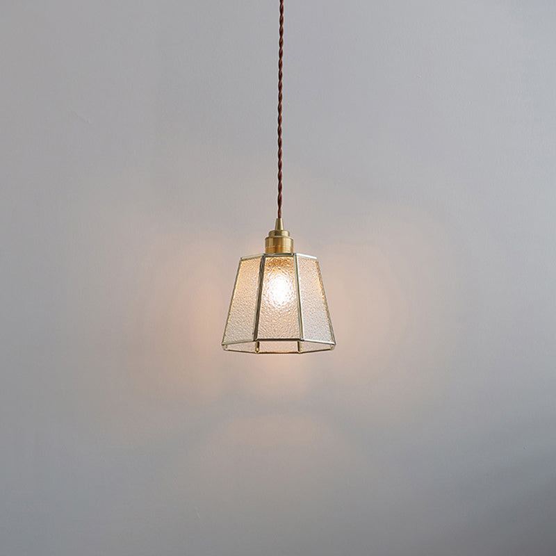 Lustre suspendu en laiton à 1 lumière en verre trapézoïdal polygonal vintage traditionnel pour salon 