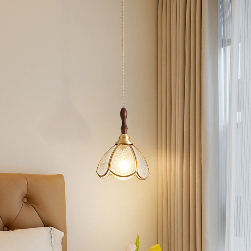 Contemporary Scandinavian Scalloped Round Leaf Glass Copper 1-Light Pendant Light For Living Room